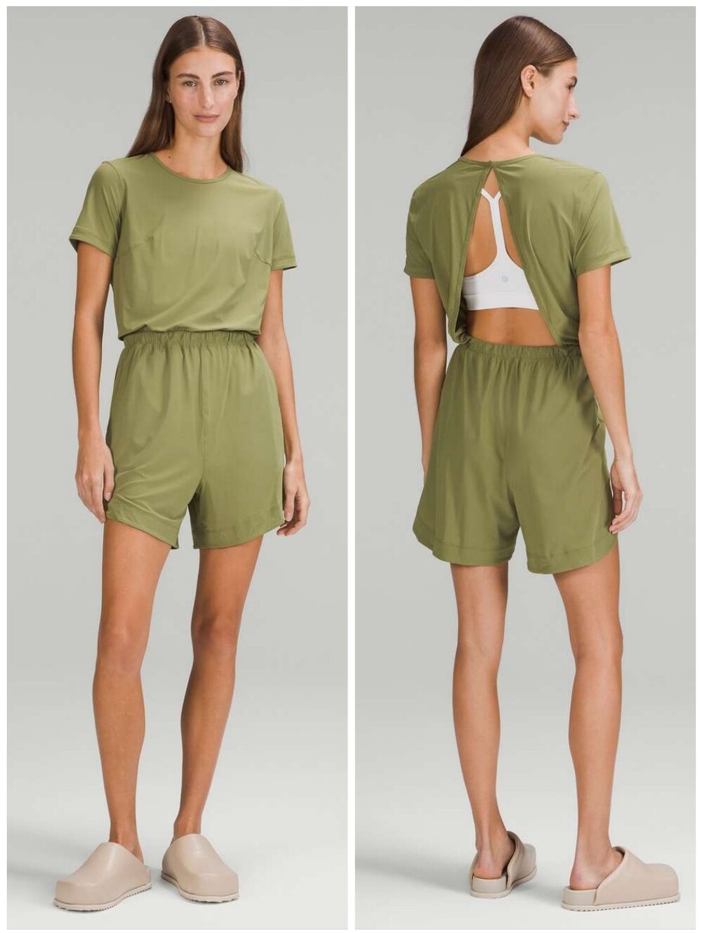 Lululemon Olive Green Lightweight High Neck Open Back Romper